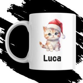 MIKULÁSRA, KARÁCSONYRA NÉVRE SZÓLÓ CICÁS bögre